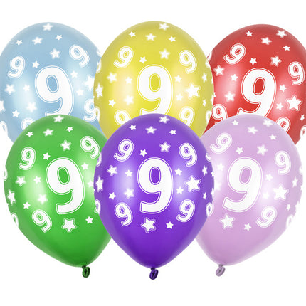 Balony 9 lat kolorowe metaliczne 30cm 6szt