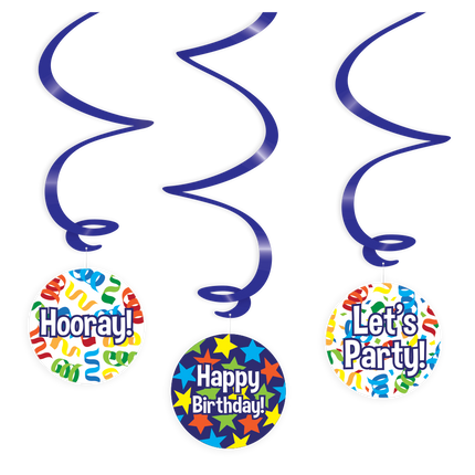 Dekoracje wirowe Happy birthday kreskówka 3szt 14cm