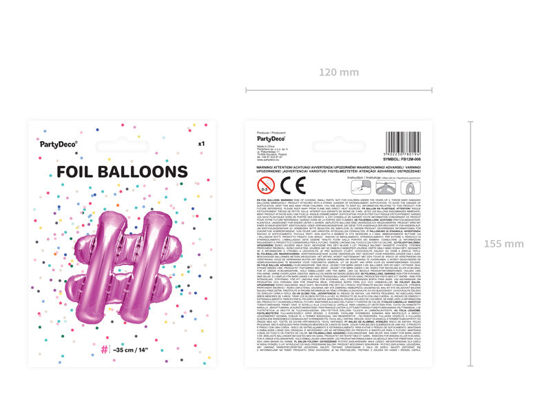 Balon foliowy litera # różowy pusty 35cm