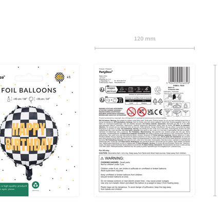 Urodzinowy balon wyścigowy z flagą pusty 35 cm