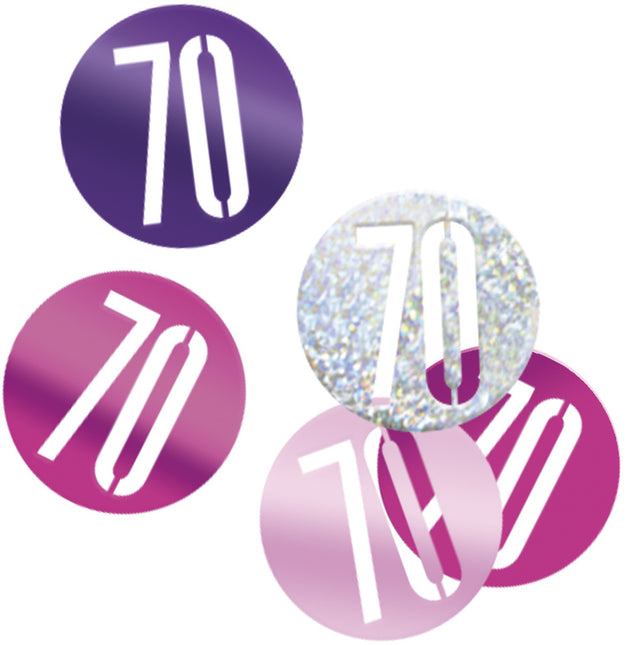 Konfetti stołowe 70 lat Różowe 14gr