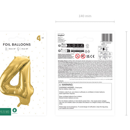 Balon z figurką na 4 lata złoty pusty 72 cm