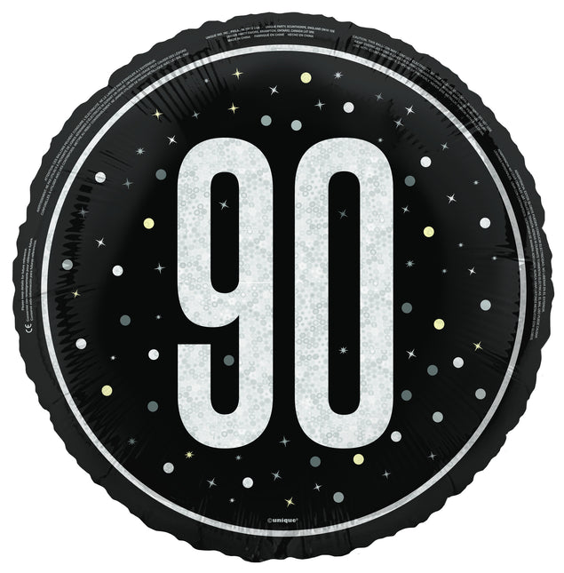 Balon helowy na 90 lat czarny pusty 45 cm