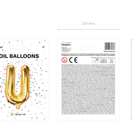 Balon foliowy litera U złoty pusty 35cm