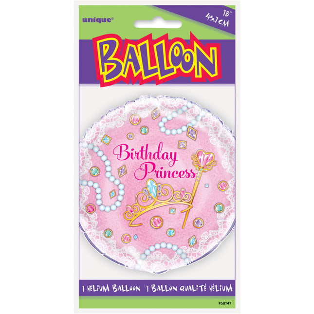 Balon helowy Urodziny Księżniczki Różowy 45cm pusty