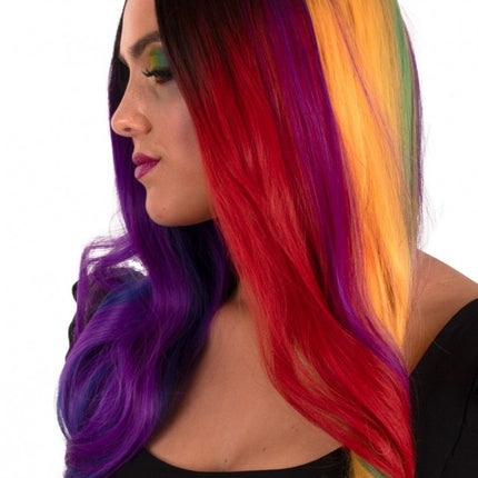 Peruka Selena długa z lokami Rainbow z dwóch stron