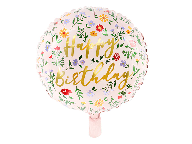 Balon helowy Happy Birthday Kwiaty Różowy Pusty 45cm