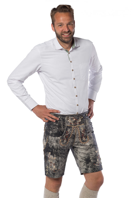 Skórzane krótkie spodenki Lederhose w kolorze czarnym z szelkami