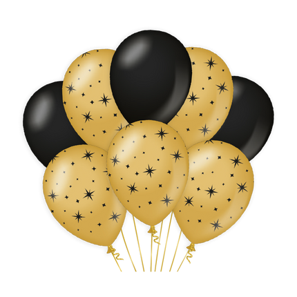 Złote czarne balony gwiazdki 30cm 6szt