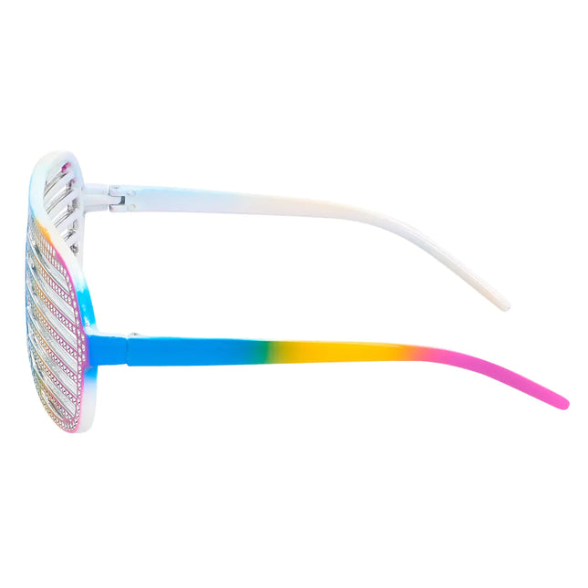 Tęczowe okulary z brokatem w paski