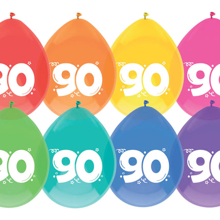 Balony 90 lat kolorowe 30cm 8szt