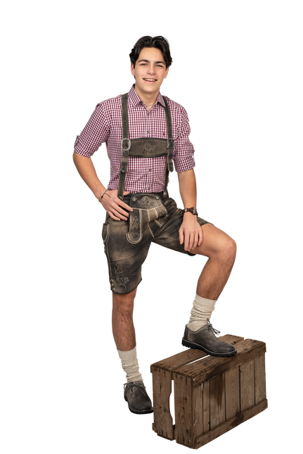 Brązowe spodenki męskie Lederhose z guzikami na nogawkach