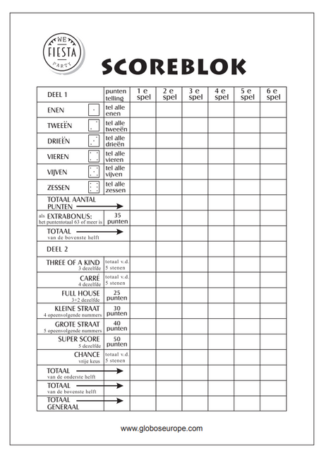 Yahtzee Scorepad 21cm 50 stron