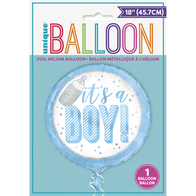 Urodzinowy balon helowy It's a Boy Blue 45cm pusty