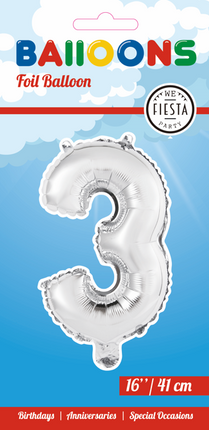 Balon foliowy Figurka 3 Srebrny 41 cm ze słomką