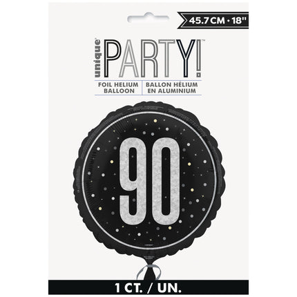 Balon helowy na 90 lat czarny pusty 45 cm