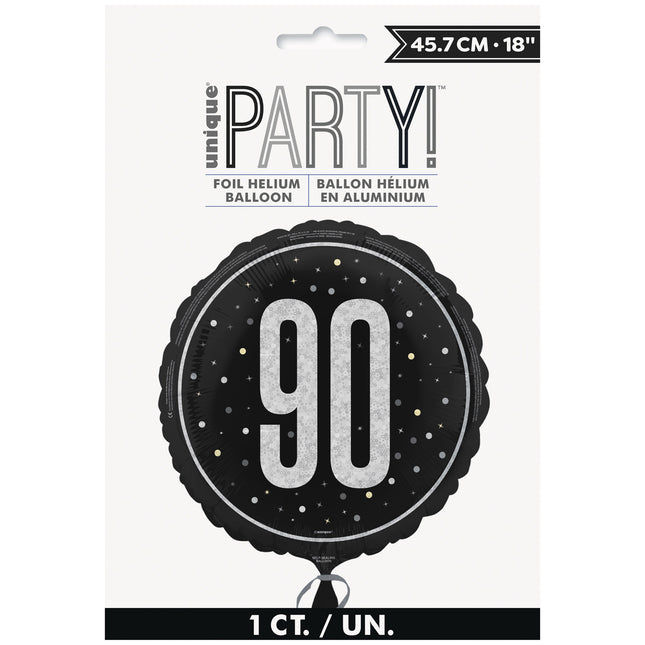 Balon helowy na 90 lat czarny pusty 45 cm