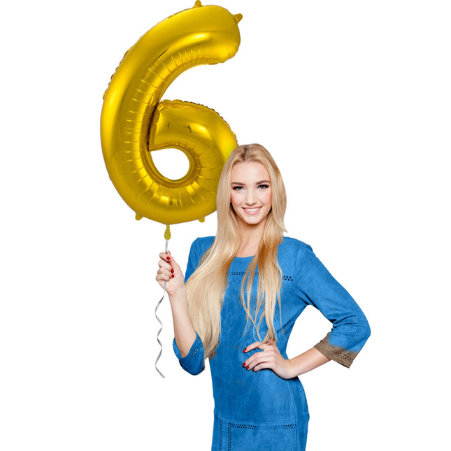 Balon foliowy Figurka 6 Gold Metallic XL 86 cm pusty