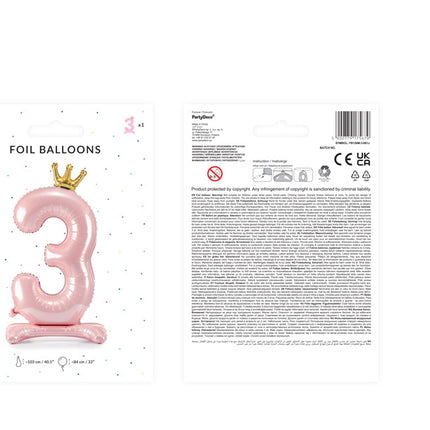 Balon foliowy Figurka 3 Jasnoróżowy Standardowy Pusty 84cm
