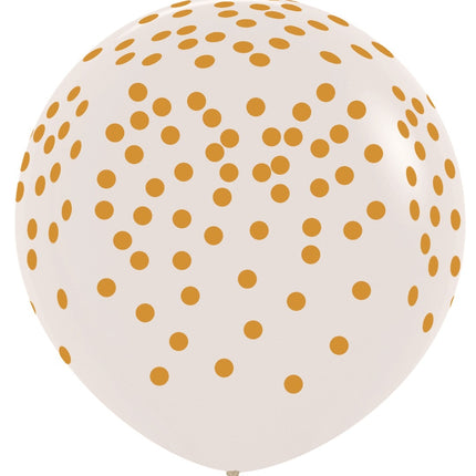 Balony Konfetti Złoty Nadruk Przezroczysty 91cm 2szt.