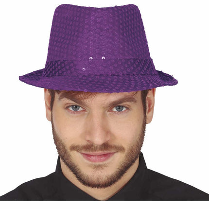 Fioletowy kapelusz z brokatem