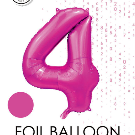 Balon z cyfrą fuksja 4 lata, połysk 86 cm