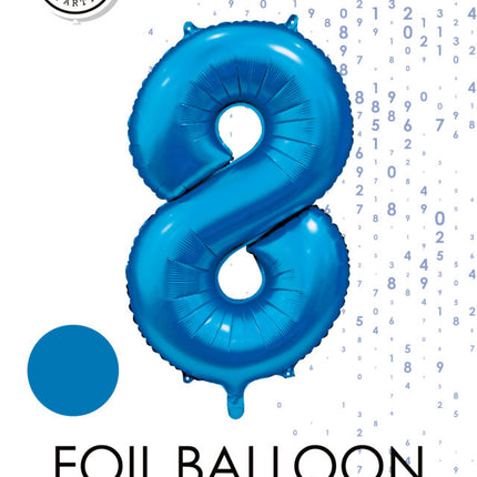 Niebieski balon z figurką 8 lat, połysk 86 cm