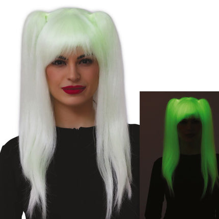 Peruka na Halloween z ogonem świecąca w ciemności