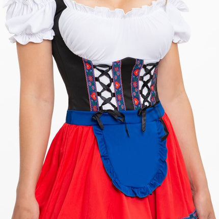 Sukienka Dirndl Oktoberfest Czerwono-Niebieski Fartuch