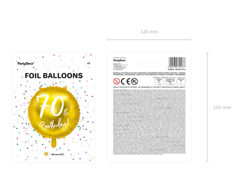 Balon helowy na 70 urodziny złoty pusty 45cm