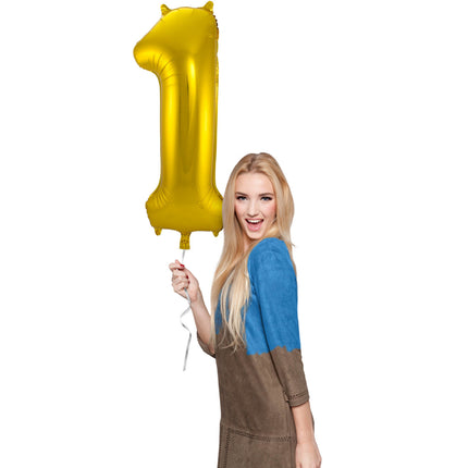 Balon foliowy figura 1 złoty metaliczny XL 86 cm pusty