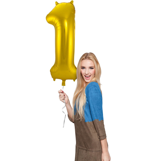 Balon foliowy figura 1 złoty metaliczny XL 86 cm pusty