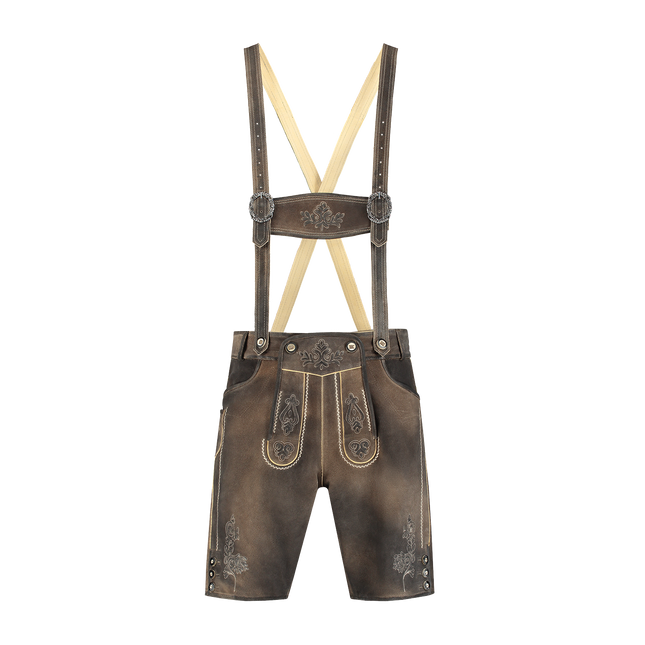 Brązowe spodenki męskie Lederhose z guzikami na nogawkach