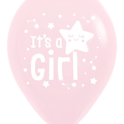 Balony It's a Girl Star Pastel Matte Pink 30cm 25szt