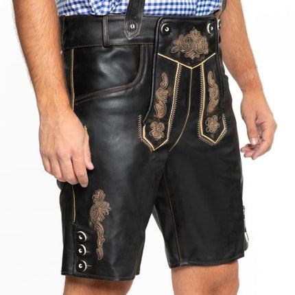 Skórzane krótkie buty Lederhose w kolorze czarnym z paskiem