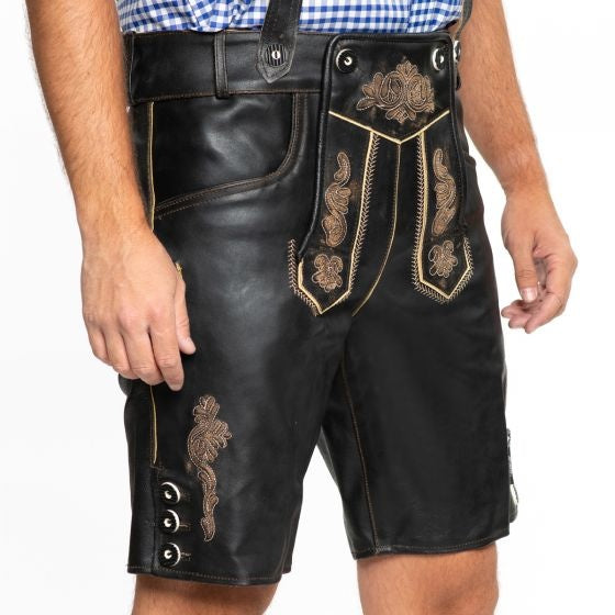 Skórzane krótkie buty Lederhose w kolorze czarnym z paskiem