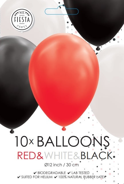 Balony czerwone białe czarne 30cm 10szt