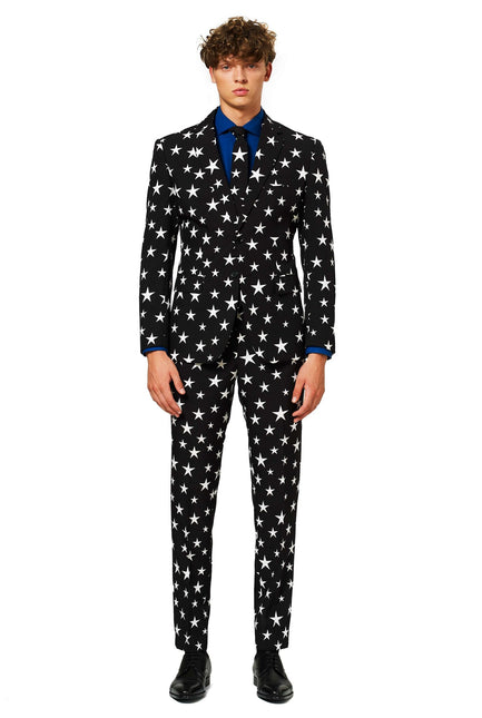 Czarny garnitur męski w białe gwiazdki <tc>OppoSuits</tc>