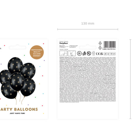 Czarny balon złote gwiazdki 30cm 6szt