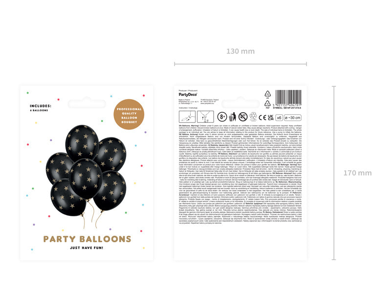 Czarny balon złote gwiazdki 30cm 6szt
