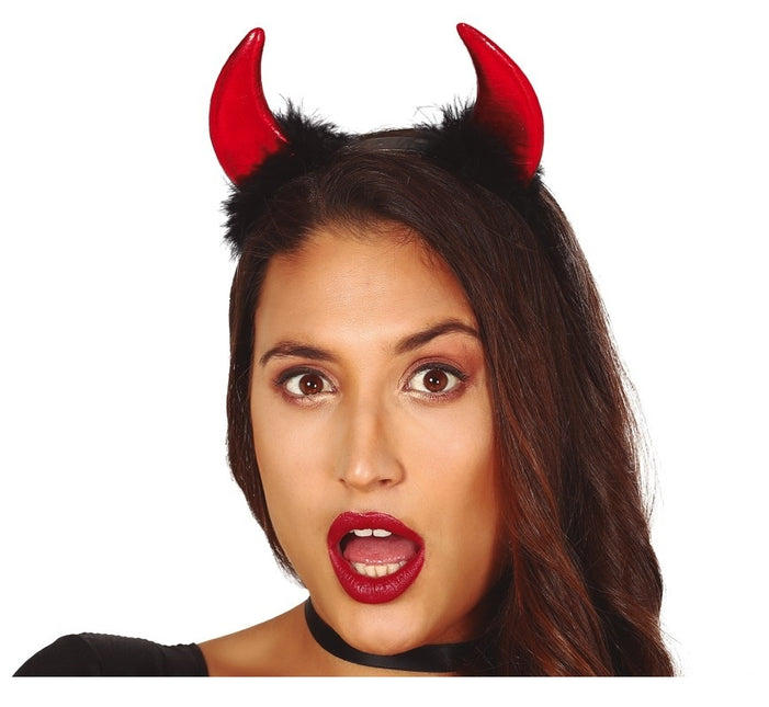 Opaska do włosów na Halloween Diabelskie Rogi Czerwona