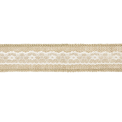 Wstążka jutowa koronkowa biała 5cm 5m