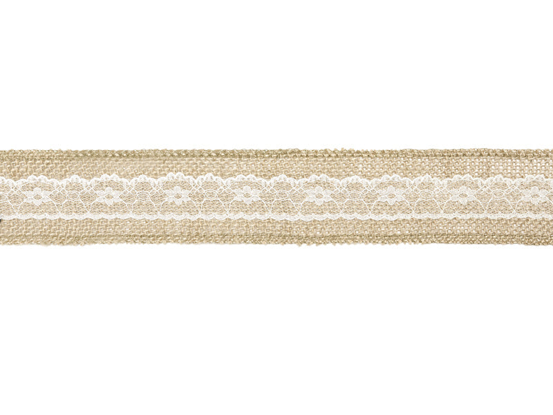Wstążka jutowa koronkowa biała 5cm 5m
