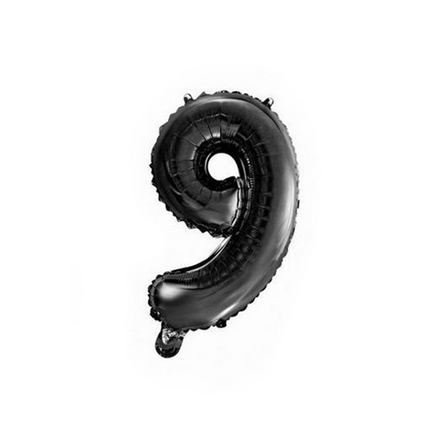 Balon foliowy Figurka 9 Czarny 41 cm ze słomką