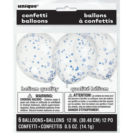 Balony z konfetti Niebieskie 30cm 6szt