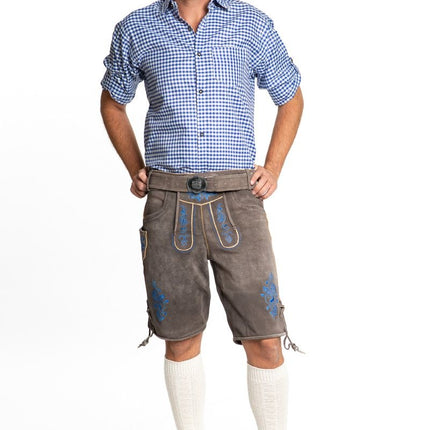 Skórzane krótkie buty Lederhose w kolorze niebieskim z paskiem