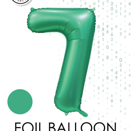 Balon z zieloną figurką 7 lat, połysk 86 cm