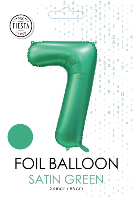 Balon z zieloną figurką 7 lat, połysk 86 cm