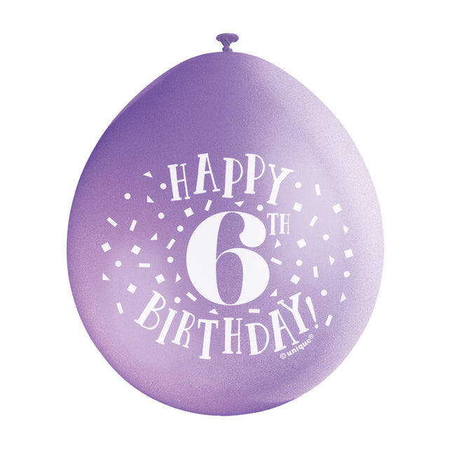 Balony Happy Birthday 6 lat 28cm 10szt