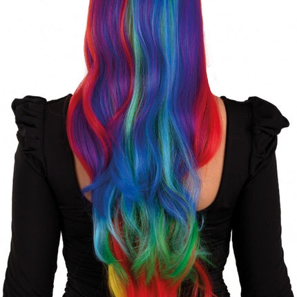 Peruka Selena długa z lokami Rainbow All Over